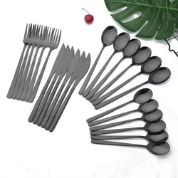 Black Mirror Dinnerware Set 24Pcs Tableware Fork Spoon Knife Kitchen Cutlery Set Stainless Steel Flatware Silverware Wedding Set