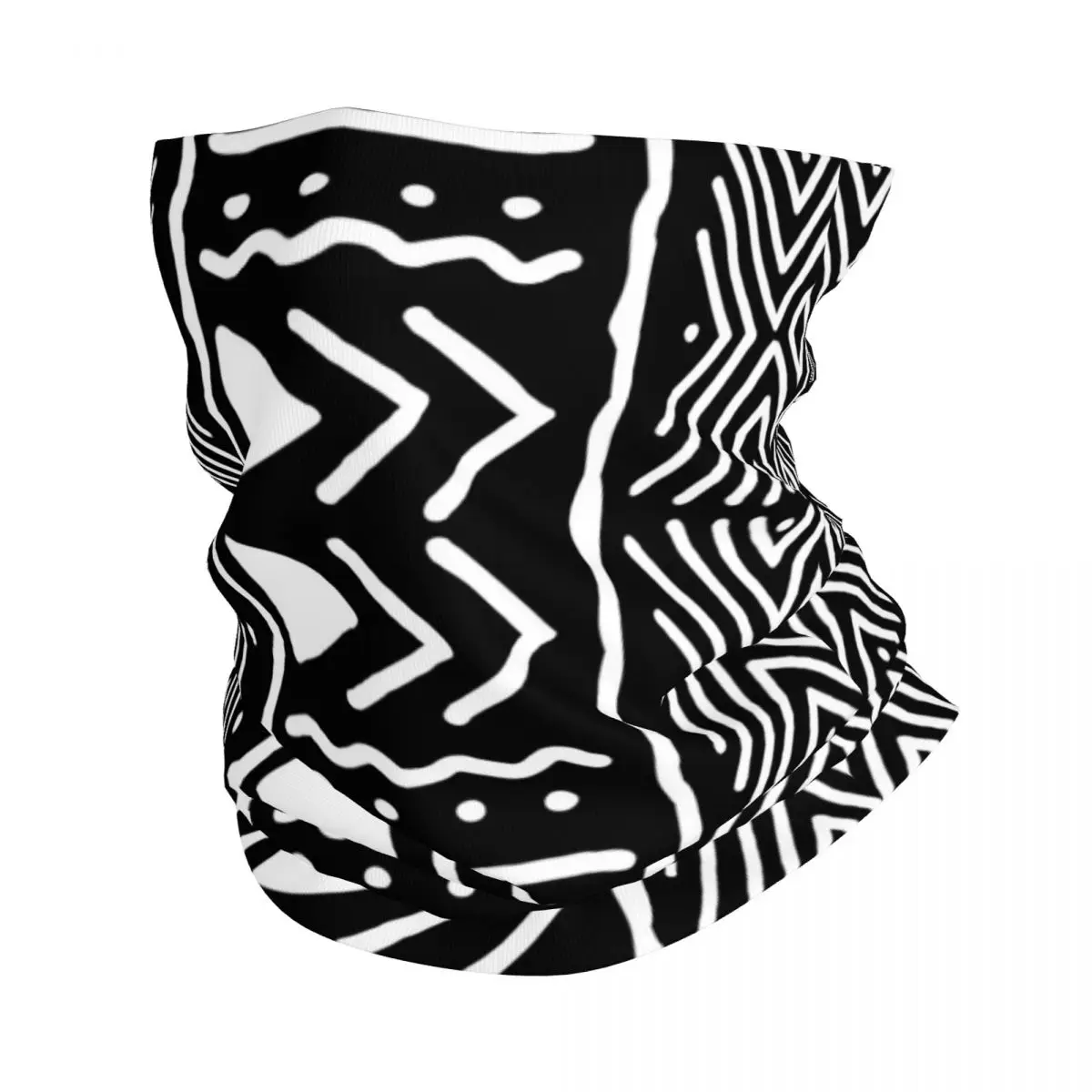 Black And White African Bogolan Tribal Pattern Bandana Neck Gaiter Wrap Scarf Multi-use FaceMask Hiking Fishing Adult Winter