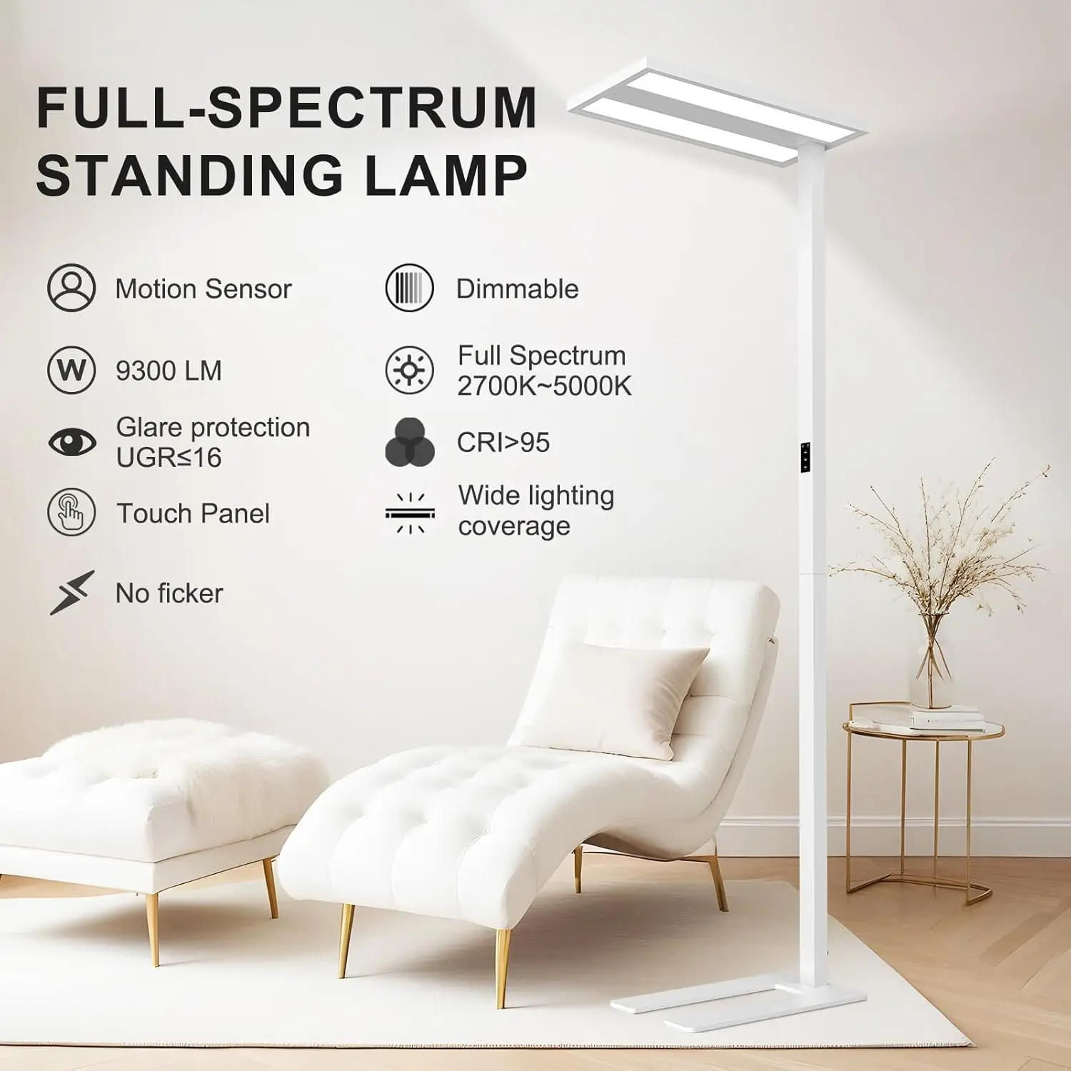 

76'' Motion Sensor Floor Lamp, 100W Modern LED Floor Lamp, Smart Full-Spectrum Office Standing Lamp, 9300LM Bright Reading Lamp