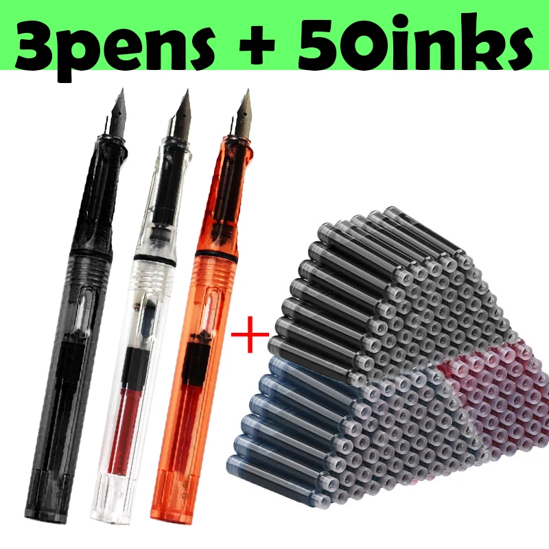 

53Pcs Transparent Fine Point Pen Set Replaceable Ink 0.38mm School Students Black/Blue/Red Office Writing Stationery Supplies