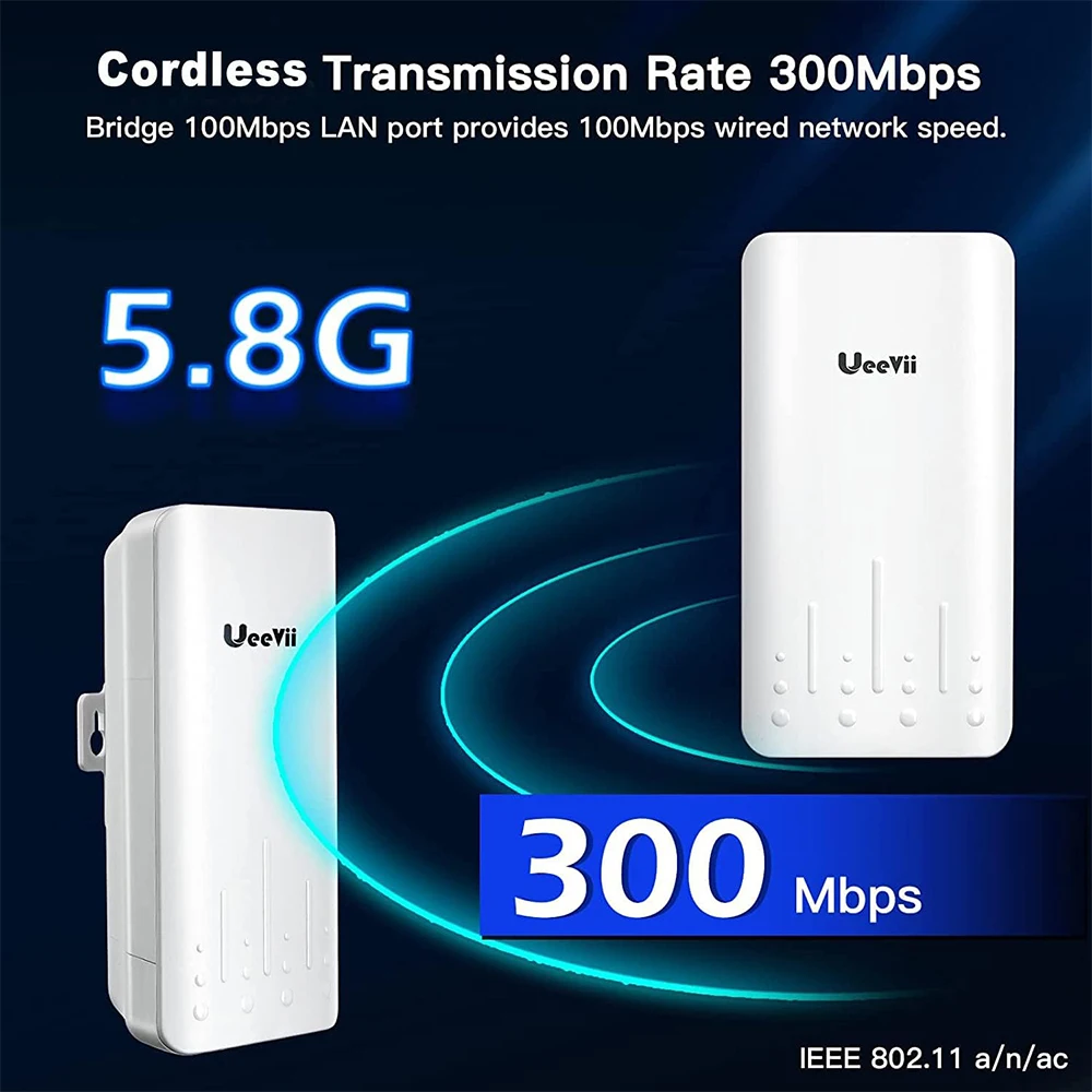 UeeVii CPE451 5.8G Point to Point Wireless WiFi Bridge Outdoor 2KM Long Range CPE 100Mbps RJ45 LAN Port for Barn Garage Shop 2pc