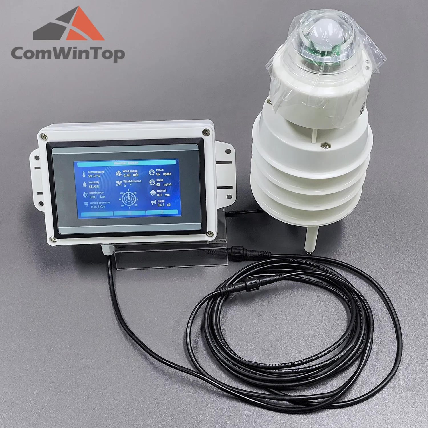 Temperature Humidity Noise PM2.5 Pressure Light Rainfall Ultrasonic Weather Station with Portable Display