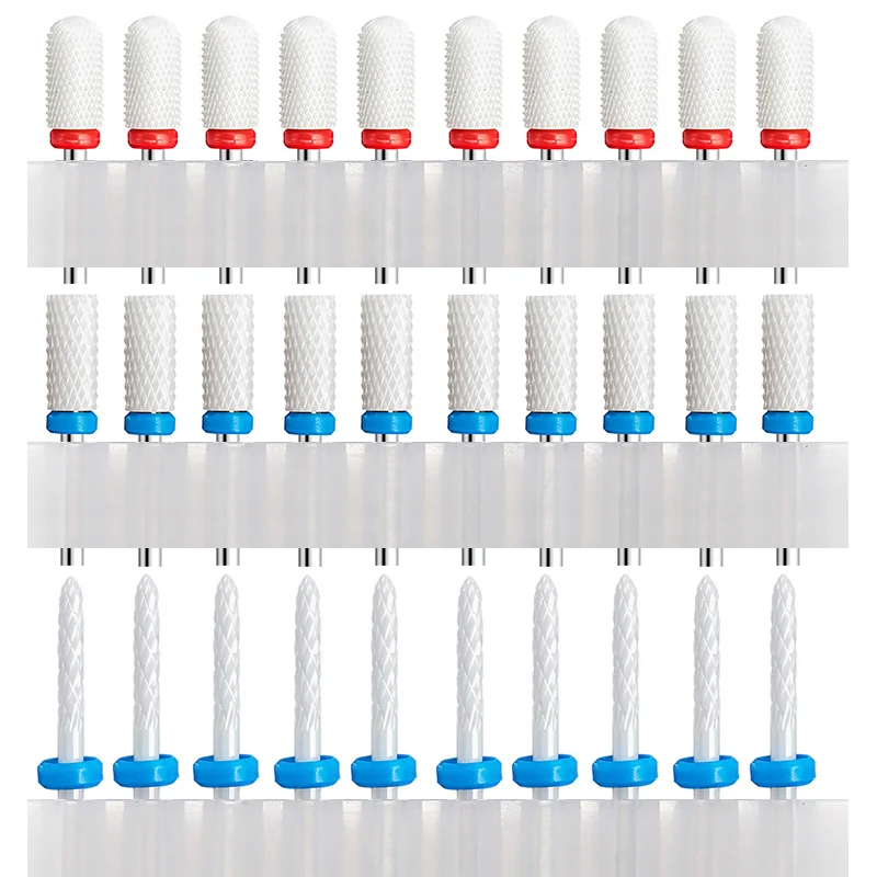 10pcs Ceramic Nail Drill Bits Set Electric Manicure Pedicure Milling Cutter Drill Bits For Nail Machine Remove Gel Polish Tools