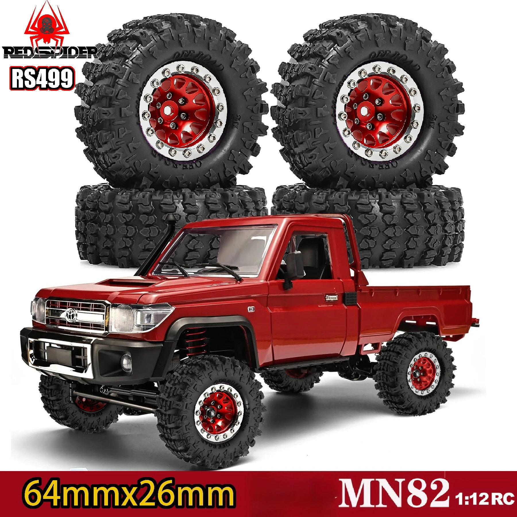 4PCS 64mm Tires Rubber Tyres Wheel Metal Hub for 1/12 MN82 LC79 RC Car Metal Upgrade OP Accessories Parts