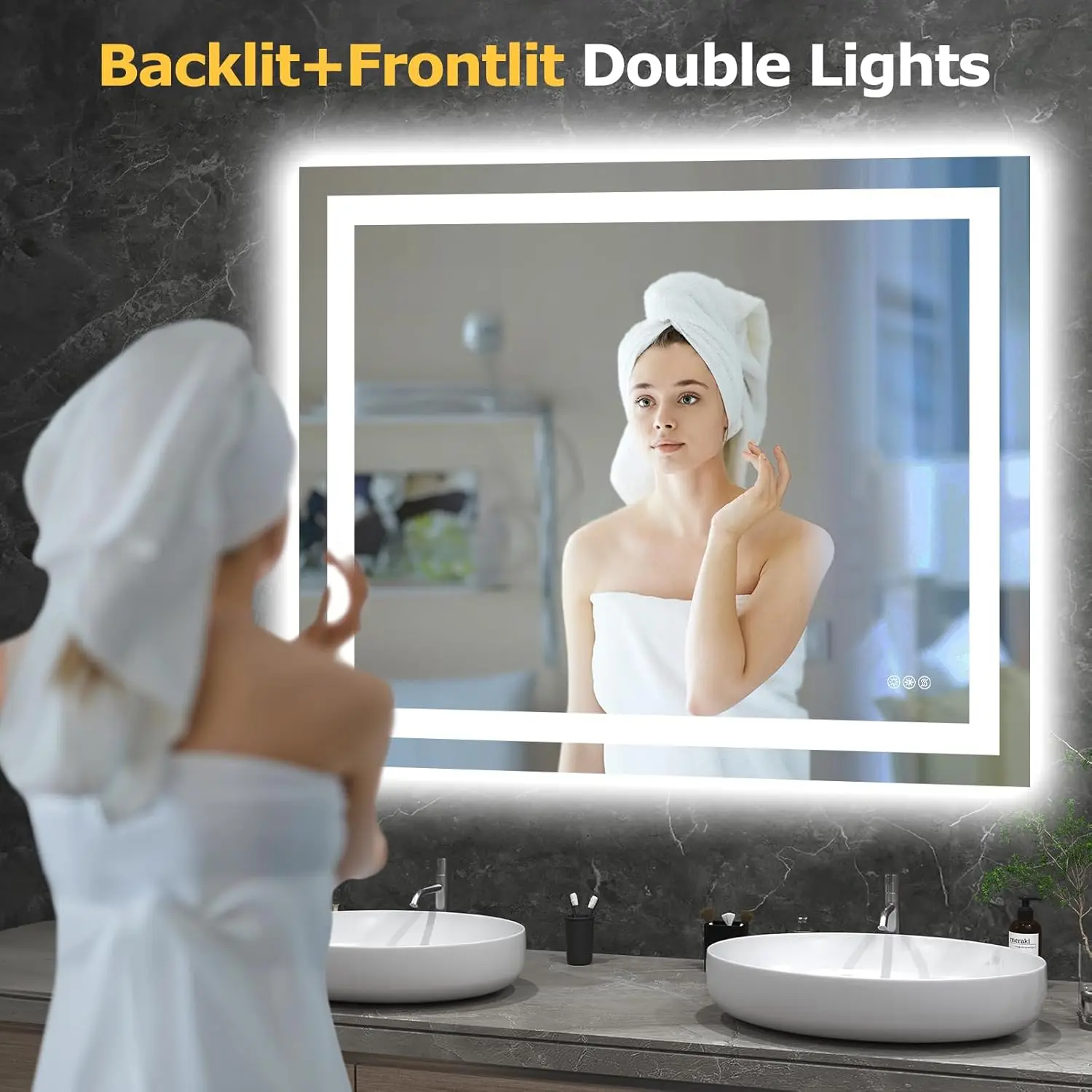 40X32 LED Bathroom Mirror with Anti-Fog, Dimmable Lighting, Shatterproof Glass, Horizontal/Vertical Mount