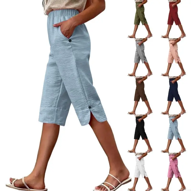 

Pants for Women Casual Elastic Waist Drawstring Cropped Trousers Trendy Beach Vacation Outfits 6XDA