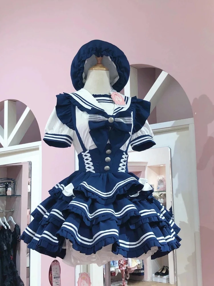 

Japanese Sweet Lolita 2 Piece Set Women Sailor Collar Bow Shirt + Fluffy Strap Skirt New Japanese Fashion Kawaii Suit 2025 New