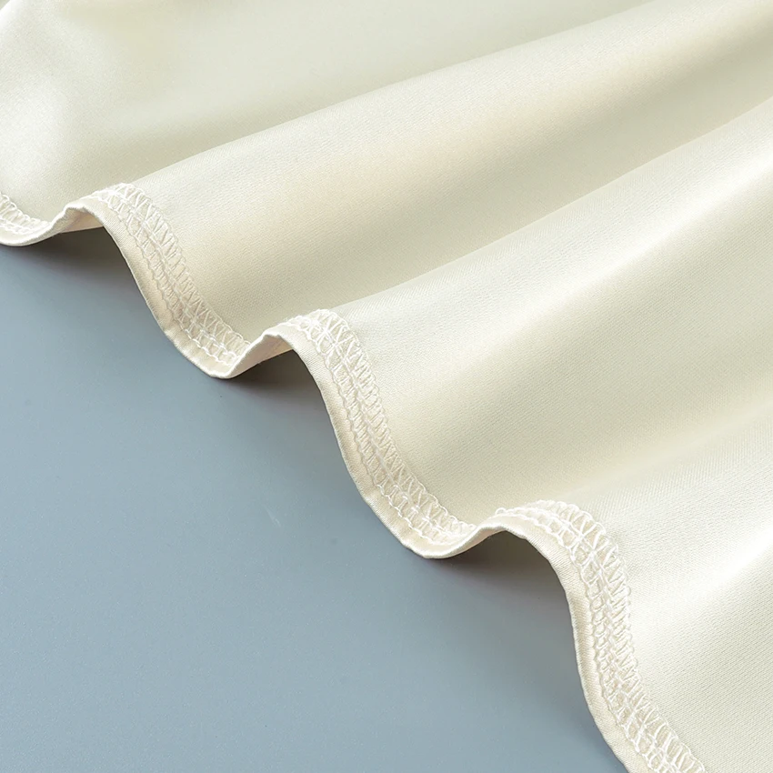 Linad Street Chic Beige Satin Tassels Mini Skirts Woman 2026 Summer Elegant High Waist Irregular Skirts Casual Loose Skirt Women