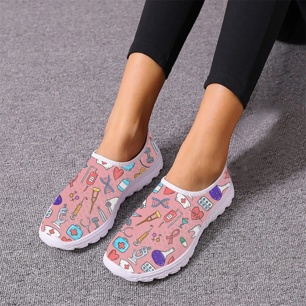 Hospital Tools Nurse Love Pattern Ladies Spring Autumn Round Toe Vulcanized Shoes Brand Design Comfortable Lace Up Soft Sneakers