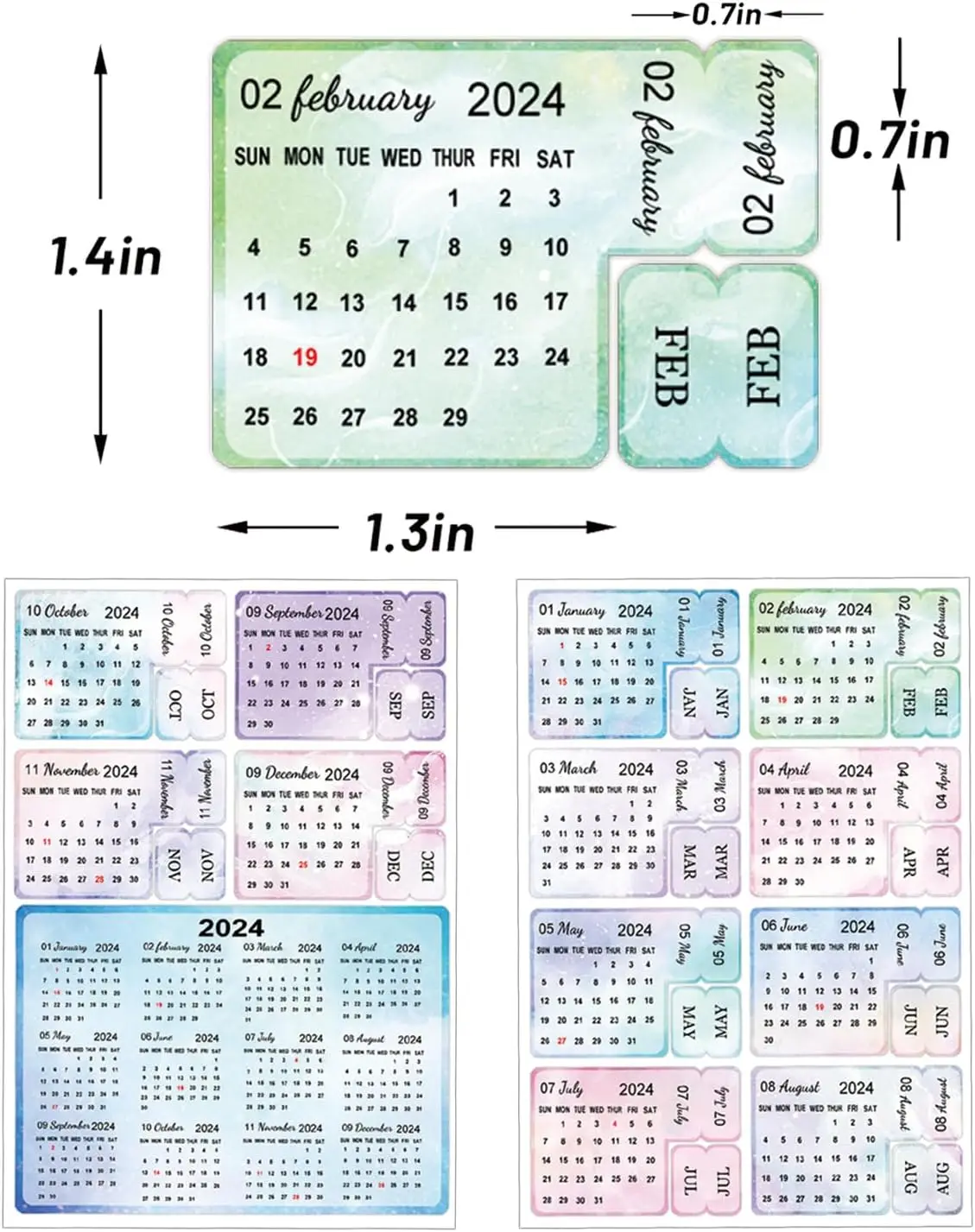 2024 Schedule Calendar Stickers Monthly Planner Adhesive Index Divider Tabs 12 Month Page Weekly Planner Labels