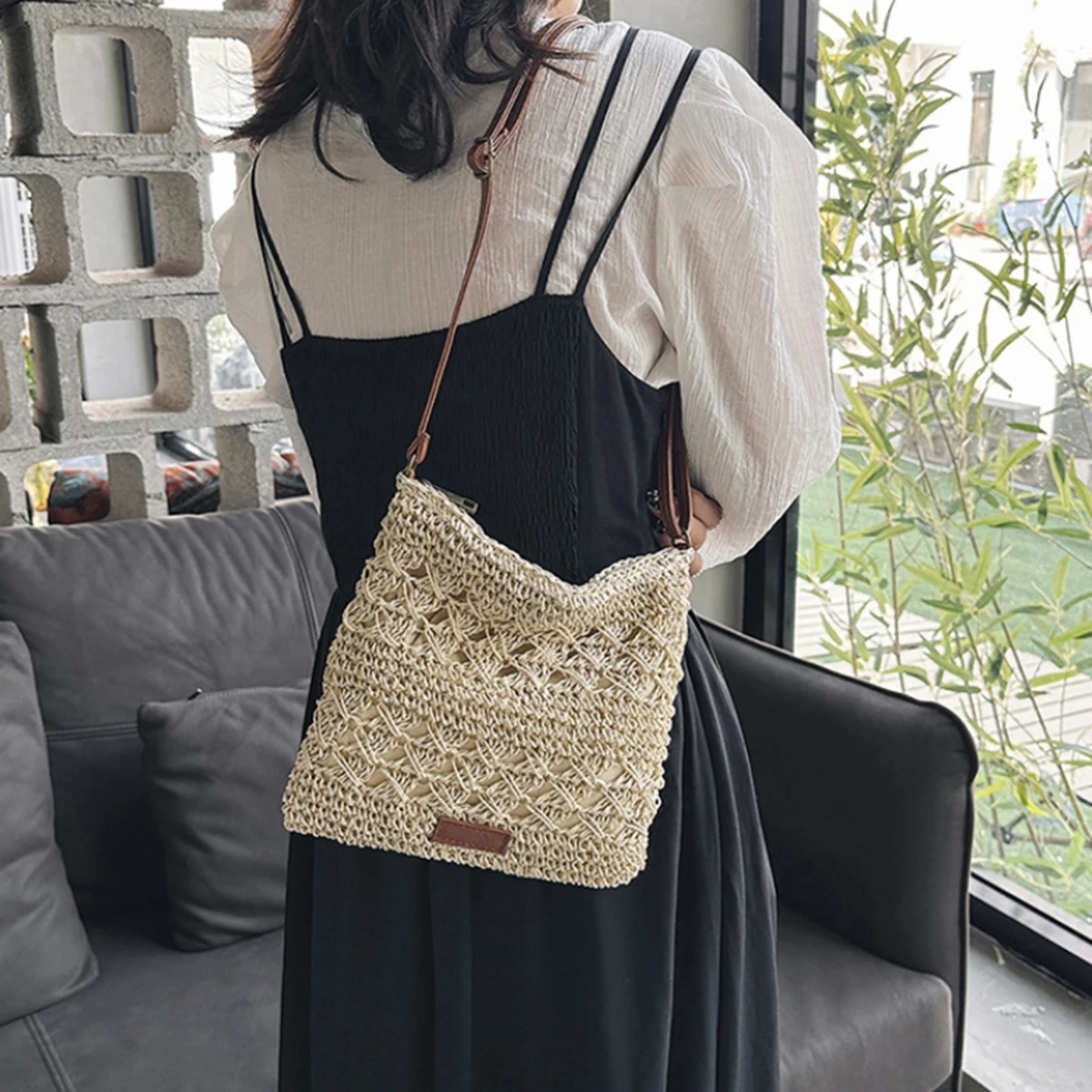 New Transparent Woven Bag - Single Shoulder Bag for Summer Vacation, Beach Carry-On Bag, Simple Hand-Woven Grass Bag