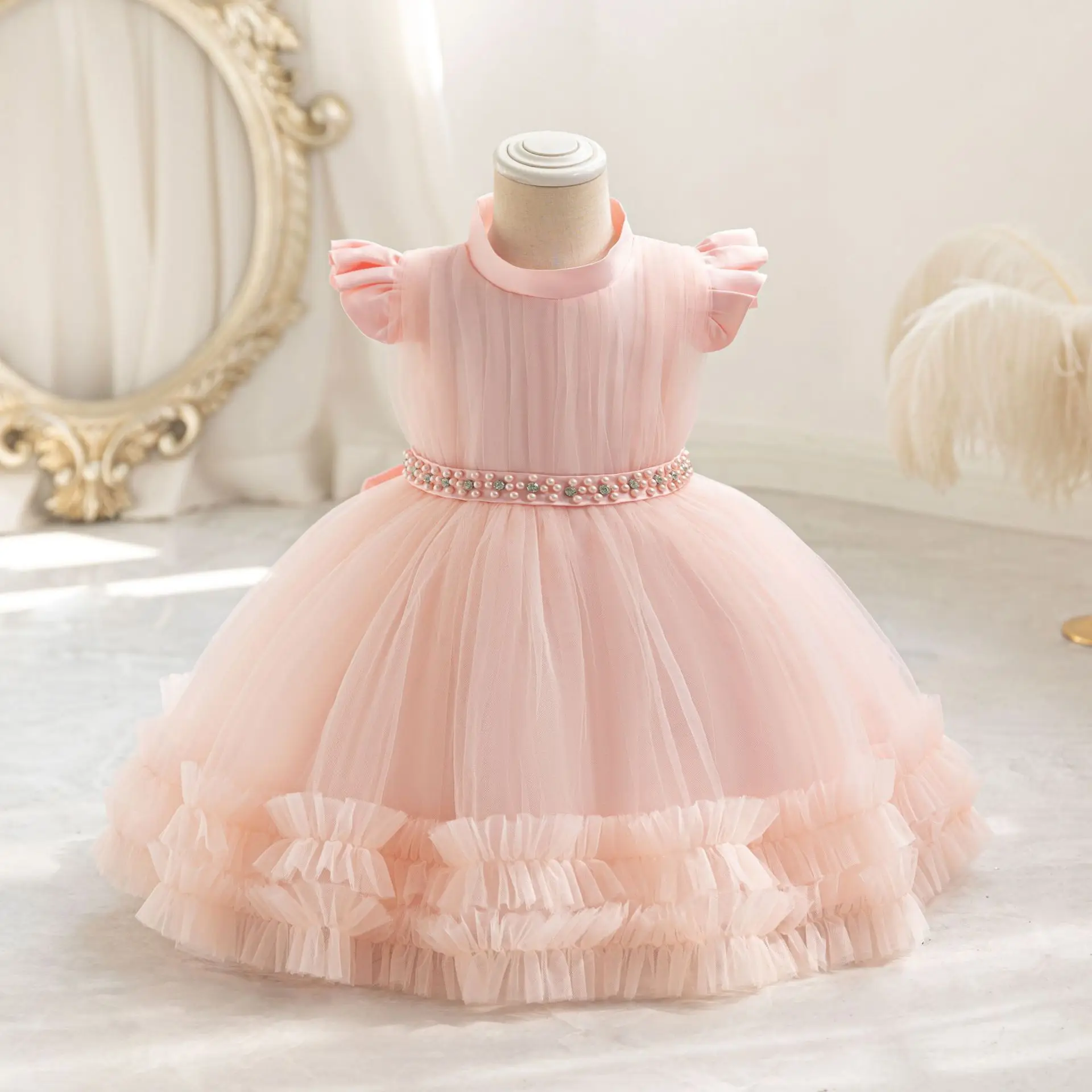 

Baby Toddler Puff Sleeves Appliqued Flower Girls Birthday Party Pageant Toddler Formal Dress TT103