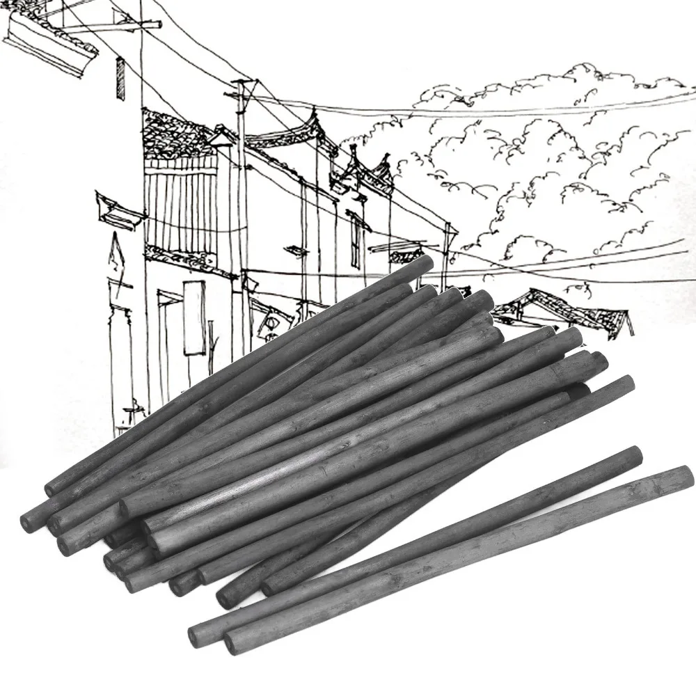 20PCS Bucket Packed Charcoal Sticks Smooth Mark Soft Textured Rods Art Drawing Carbon Sticks Smudge Friendly Effect