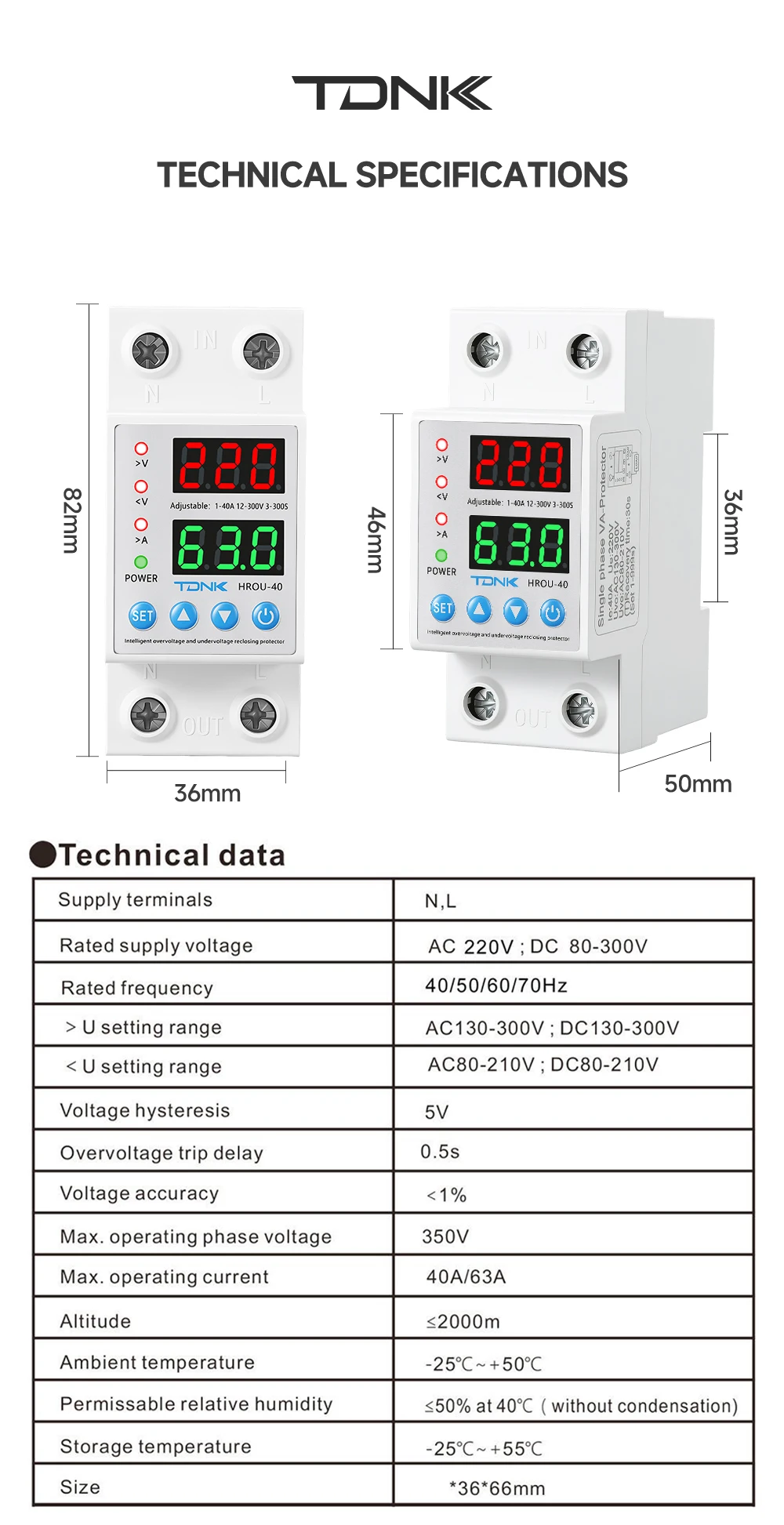 TDNK 40A 63A 110/220V Einstellbarer Über- und Unterspannungsschutz DIN-Schiene mit Digitalanzeige Spannungs- und Stromschutzrelais – Detail 8