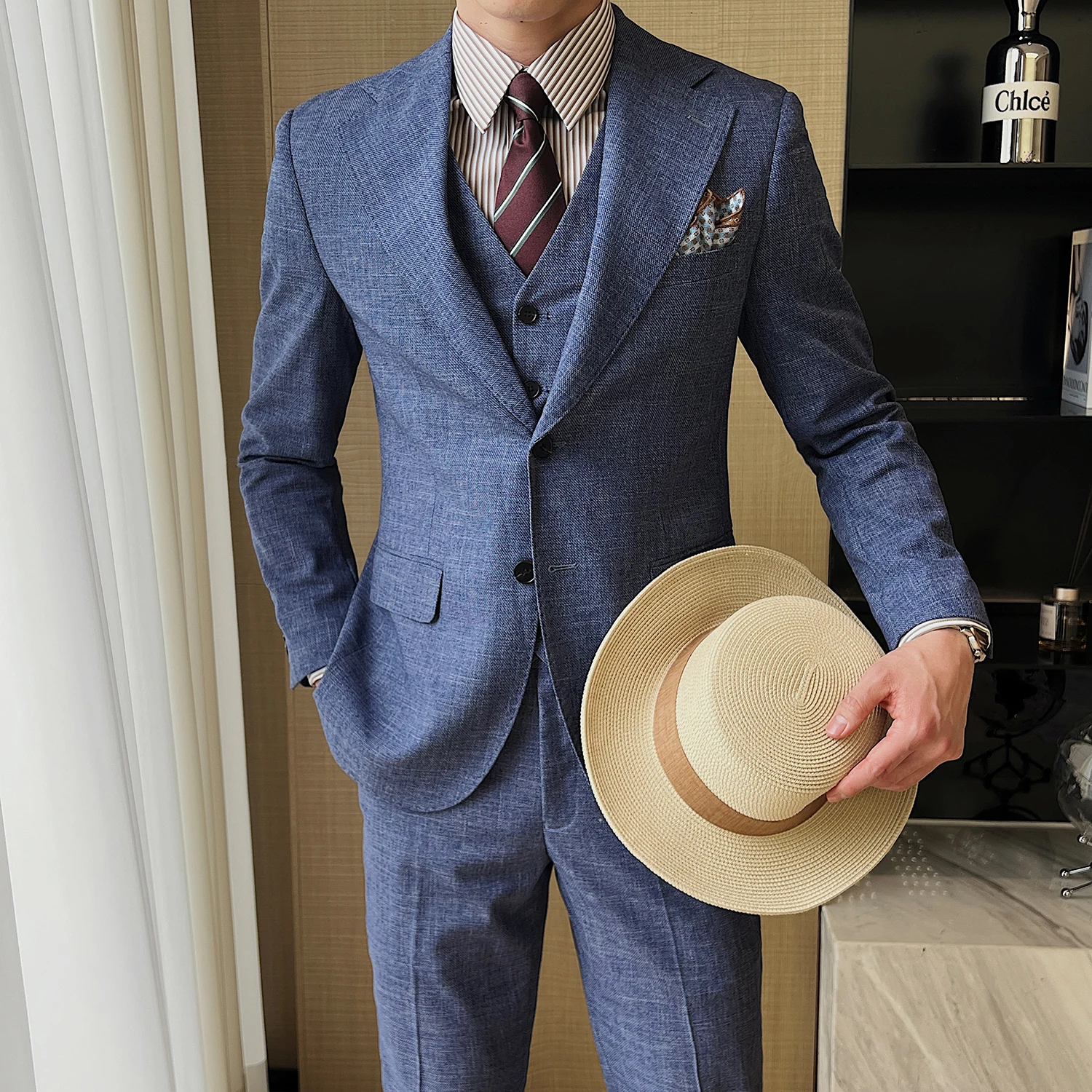 

(Jackets+Vest+Pants) Men's Business Groom Wedding Dress Male Slim Fit Solid Color High Quality Suits Man Luxury Tuxedo 4XL-M