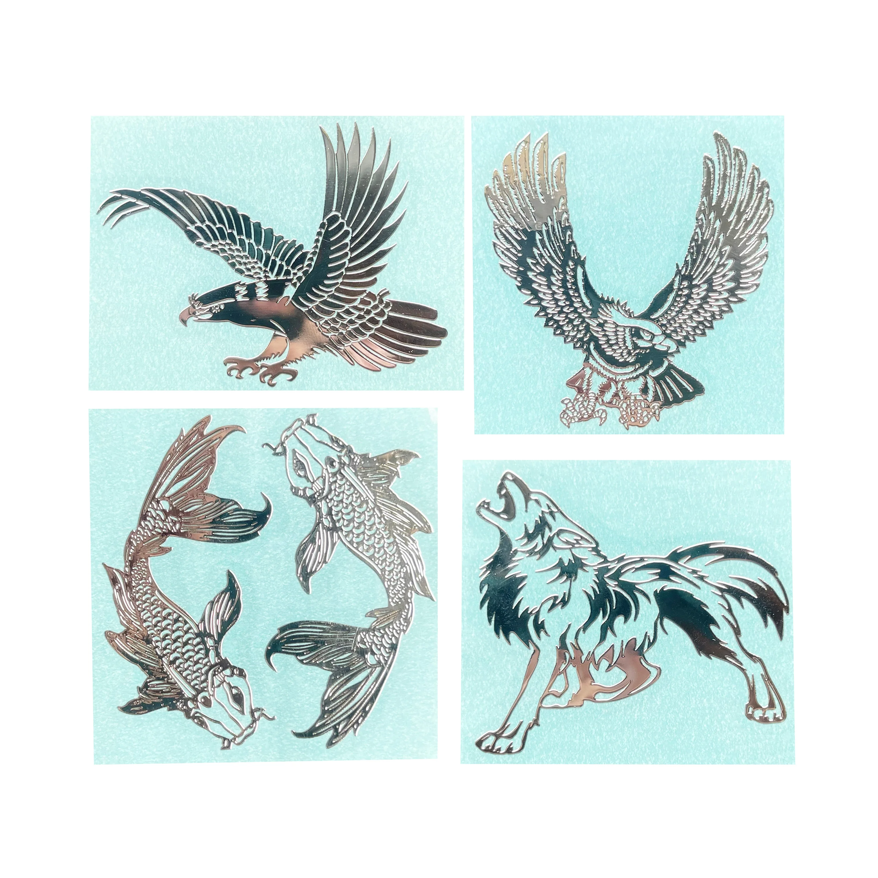 New animal personality metal stickers Eagle, butterfly, Wolf, Koi 3D transfer stickers mobile phone computer decorative stickers