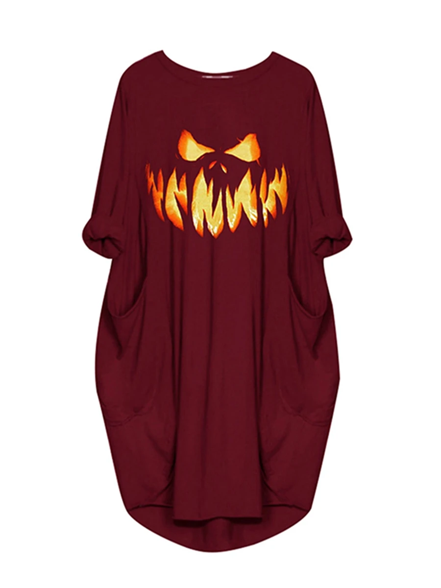 

Women s Halloween Dress Sleepwear Long Sleeve Round Neck Side Pocket Sleep Dress Nightshirt