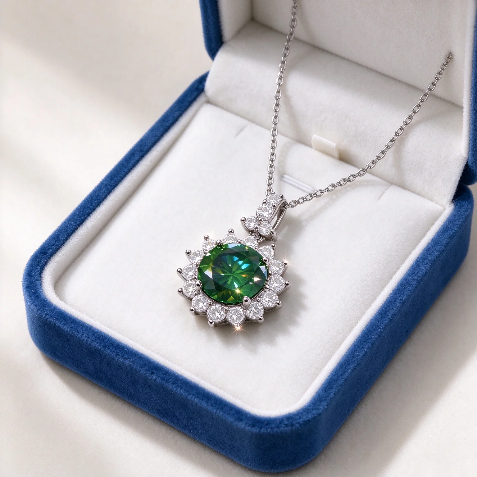 Green Moissanite Sunflower Charm D VVS1 3CT 5CT Round Green Center Moissanite Stone Surrounded Pendant Sparkling 925 Sterling Silve Necklace Luxury Fine Jewelry Gift For Wedding Anniversary Engagement Birthday Christmas Party Daily For Women Girls Wife