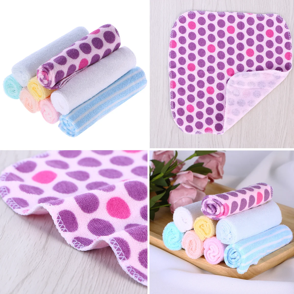 Toalhas de rosto de bebê de algodão, 8 peças, absorventes, panos de mão infantis, macios e leves, toalhas de banho, cores aleatórias