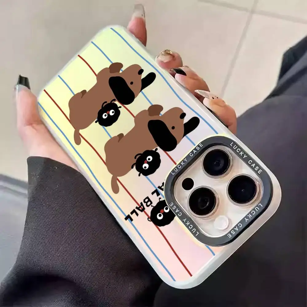 1pc Korean Cute Dog Stripes Gradient Phone Case Laser IMD Color Silver Shell For IPhone 17 16 15 14 13 12 11 Air Pro Max Plus
