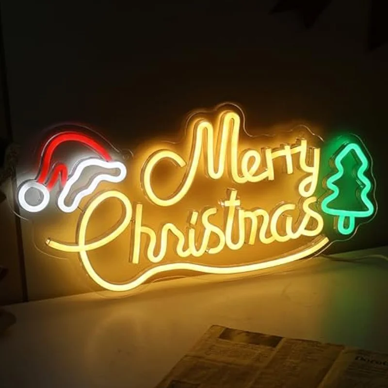 メリークリスマス-ネオンサイン-led-クリスマスライト-クリスマスツリーとサンタ帽子付き-壁窓パーティー-バー-パブ-クラブ-子供の寝室装飾用