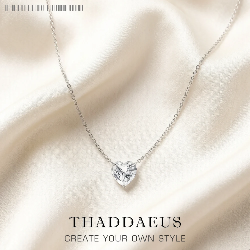 

Necklace White Stone Heart Summer New Fine Jewelry Europe 925 Sterling Silver Romantic Love Gift For Women Men