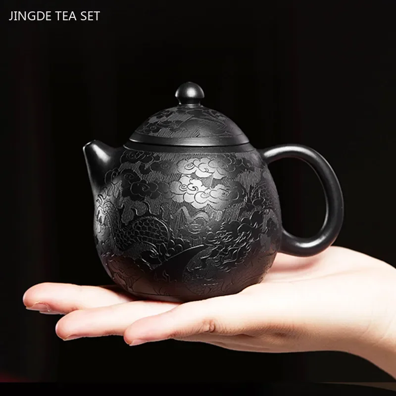 

200ml Boutique Yixing Purple Clay Teapot Hand-carved Dragon Egg Pot Black Mud Beauty Tea Infuser Chinese Zisha Tea Accessories