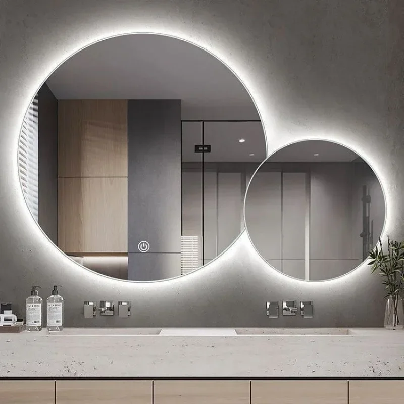 Clear No Fog Bathroom Mirror Led Light And Bluetooth Aesthetic Double Bathroom Mirror Modern Custom  Indoor Supplies