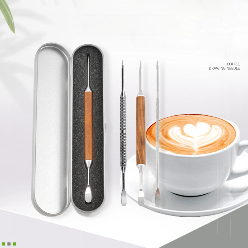 Stainless Steel Coffee Latte Needle, Rosewood Carved Needle, Stirring, Hooking Tools, Coffee Utensils, Coffee Accessories