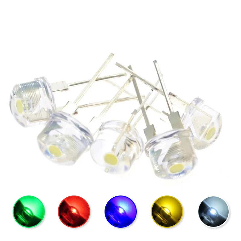 10PCS NEUE F8 8mm 0,5 W 3,0-3,2 V strohhut LED Weiß Super helle LED lampe weitwinkel Transparent LED Lampe Strohhut LED