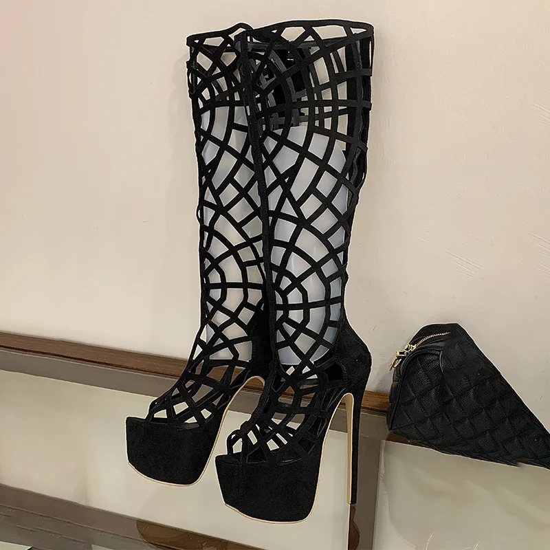 

Aneikeh/модные сандалии на платформе с открытым носком, длинные ботильоны, сапоги до колена на очень высоком каблуке, женские модельные туфли для банкета и вечеринки