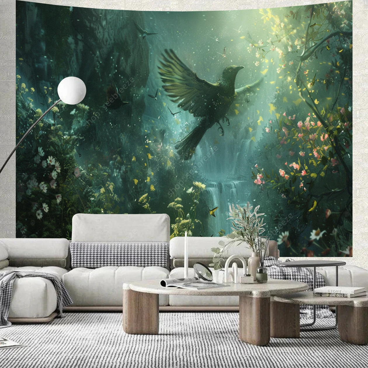 

Psychedelic Birds in The Valley Oil Painting Style Tapestry Wall Hanging Room Decor Aesthetic Bedroom Living Room Wall Art Decor