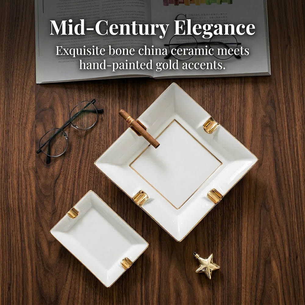 

Square European Ceramic Ashtray Creative Personality Cigar Ashtray Indoor Outdoor Use for Living Room Coffee Home Office Table