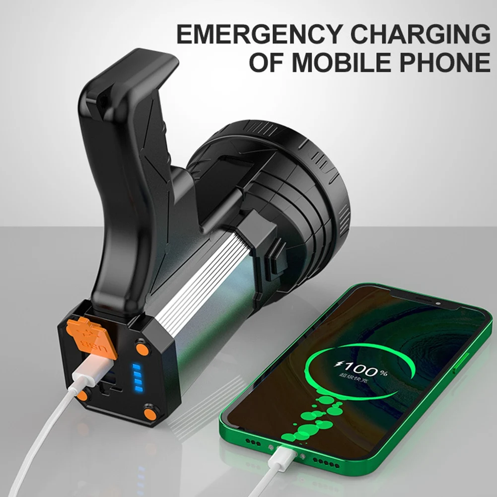 LICE-Superbright Spotlight Handheld Flashlight Rechargeable 18650 Battery Included 3 Mode Light USB Power