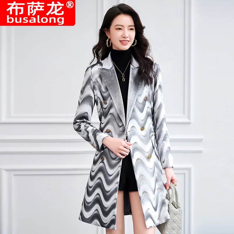 

2024New Women's Coat Korean Style Professional Mid-Length Suit Collar Trench Coat Autumn Winter Red High-End Coat Workwear