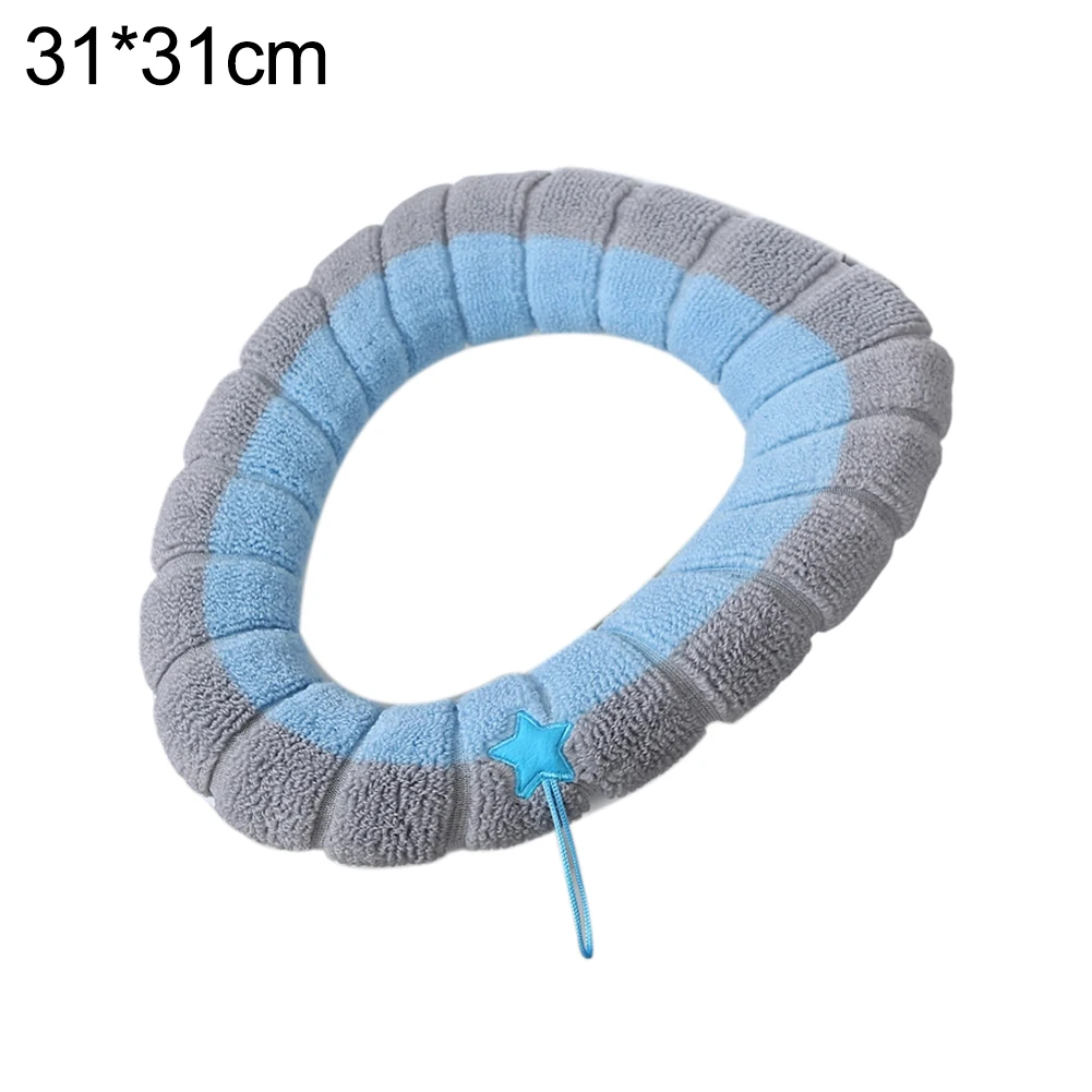 Stretchable Toilet Seat Cover Soft Thick Warmer Pad Polyester Washable Nonslip Fit Cozy Bathroom Seat Accessory for Bathroom Use