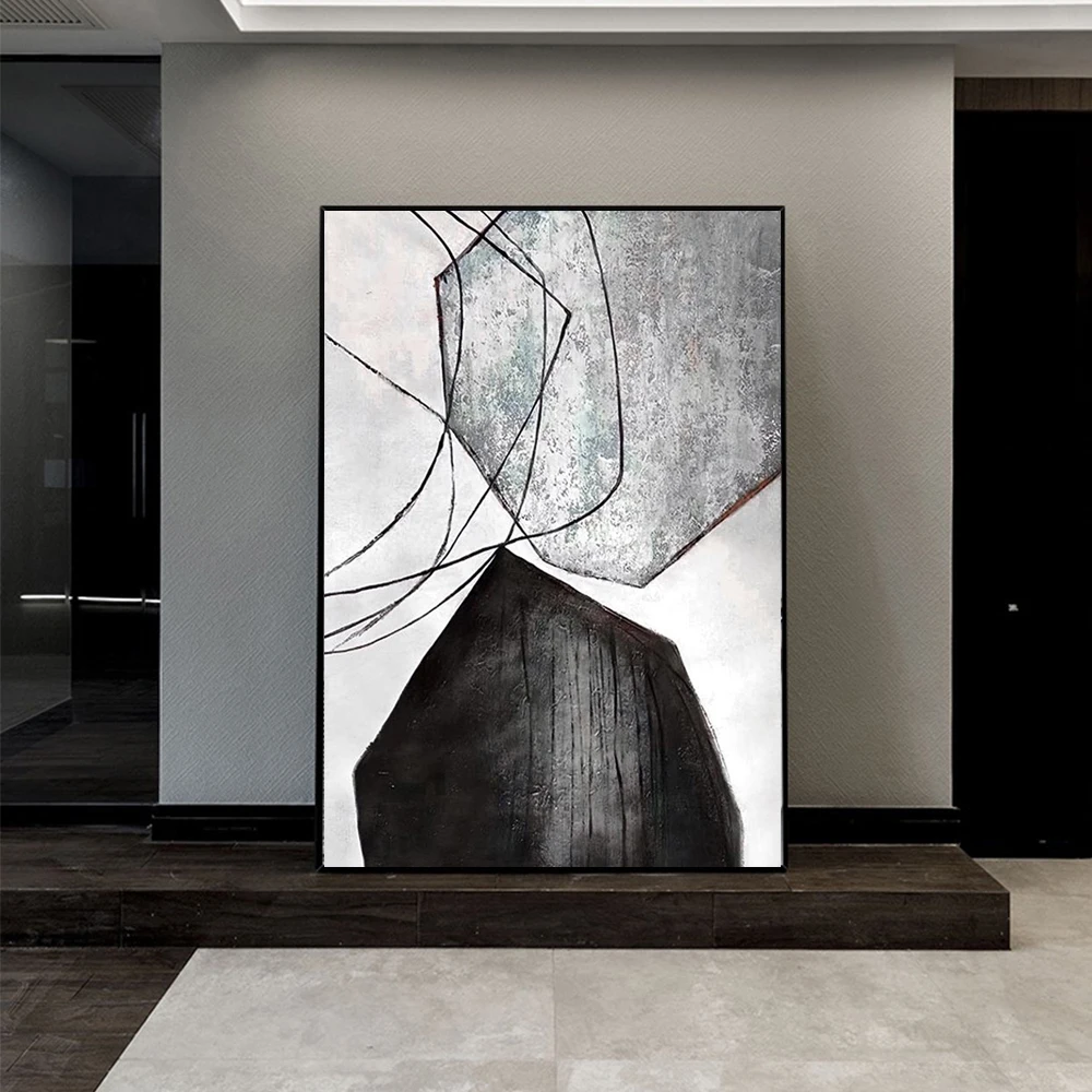 

Handmade Black White Grey Painting On Canvas Abstract Decorative Wall Picture Textured Oil Painted Art On Canvas For Home Decor