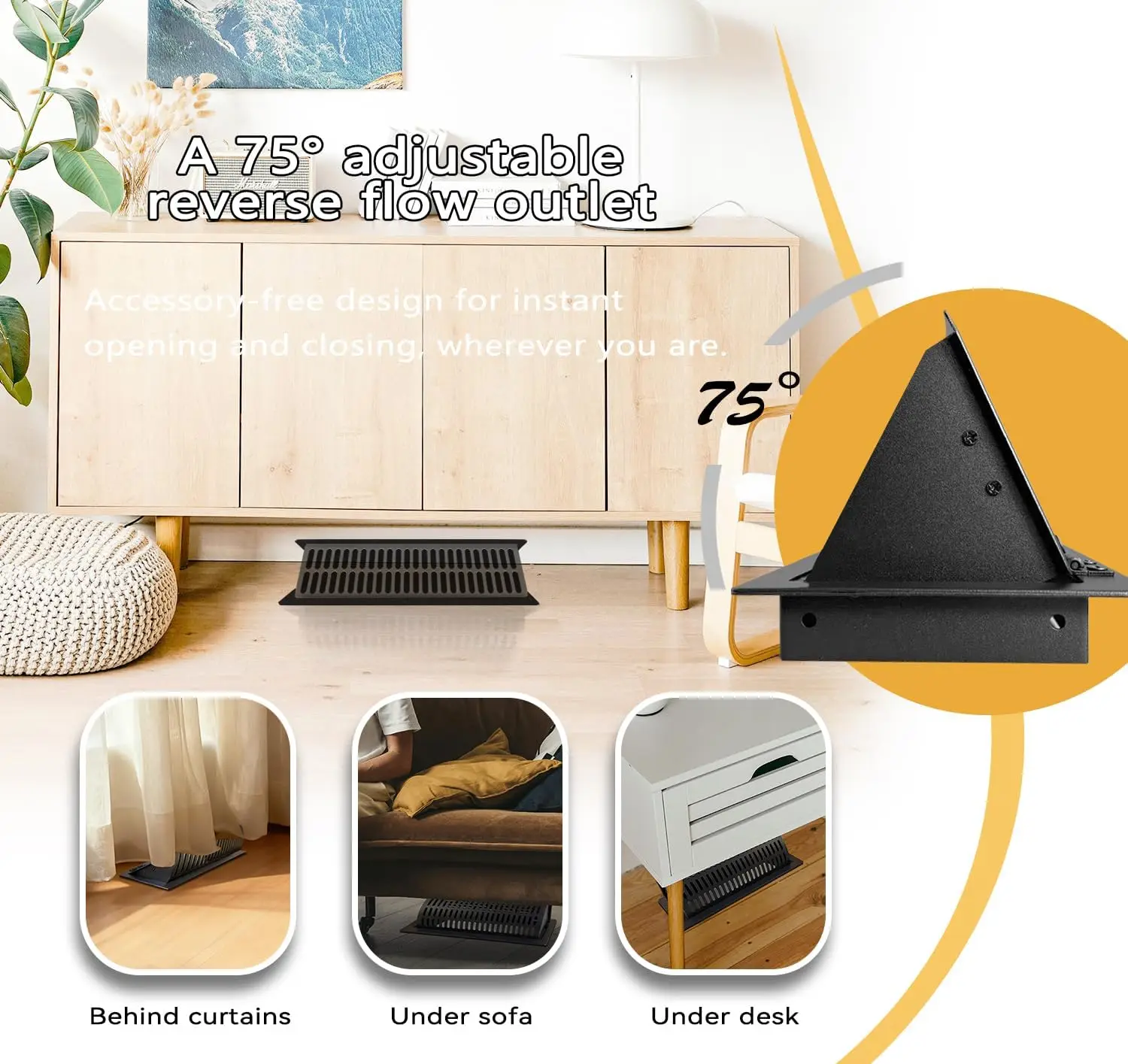 4x10 Floor Register and Vent Deflector Combo, Solid Steel 2-in-1 Vent Cover,Adjustable for Draft-Free Comfort, Matte Black