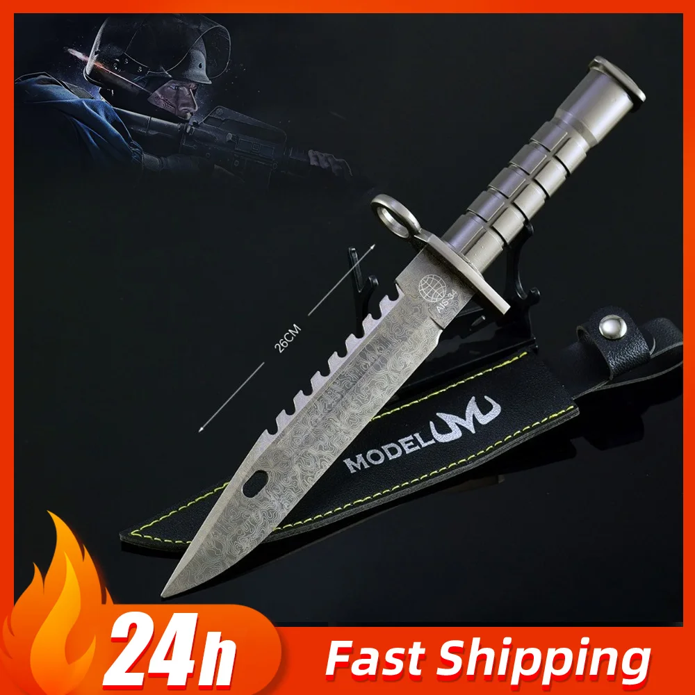 26 cm CS Game Perifere M9 Damascus Mes Staal Patroon wapens Model Training Prop Katana Metalen Speelgoed Messen Craft gift voor Jongens