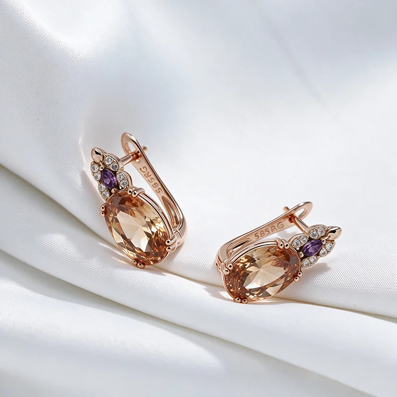 Wbmqda Glänzende 20*8mm Champagner-Stein-Ohrhänger für Damen 585 Roségoldfarben Modischer Urlaubsschmuck Accessoires – Detail 4