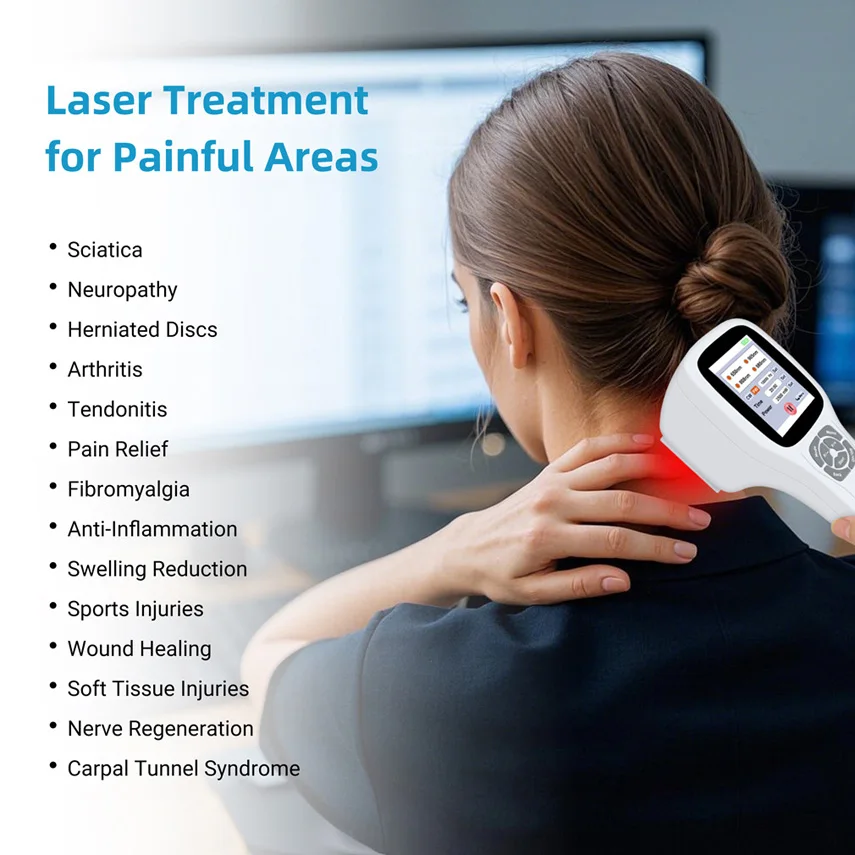 หน้าจอสัมผัส 0-2500mW Low Laser Therapy เลเซอร์เย็นอุปกรณ์สําหรับบรรเทาอาการปวดไหล่คอกลับบาดแผล Healing 1-10000Hz ปรับ