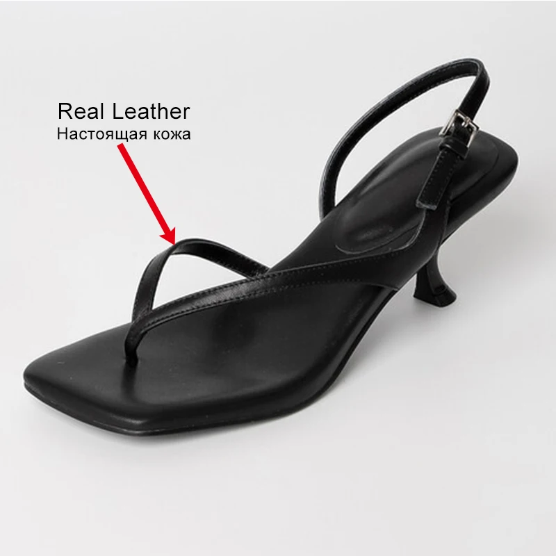 JOZHAMTA Size 33-40 Women Slides Sandals Real Leather Straps High Heels Flip Flops Summer 2025 Ins Shoes Sexy Party Daily Dress