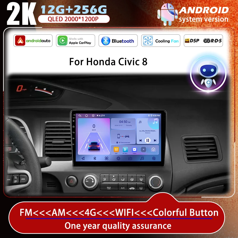 

For Honda Civic 8 FK FN FD 2005 - 2012 Carplay Car Radio Multimedia Video Player Navigation GPS No 2din QLED Screen Stereo