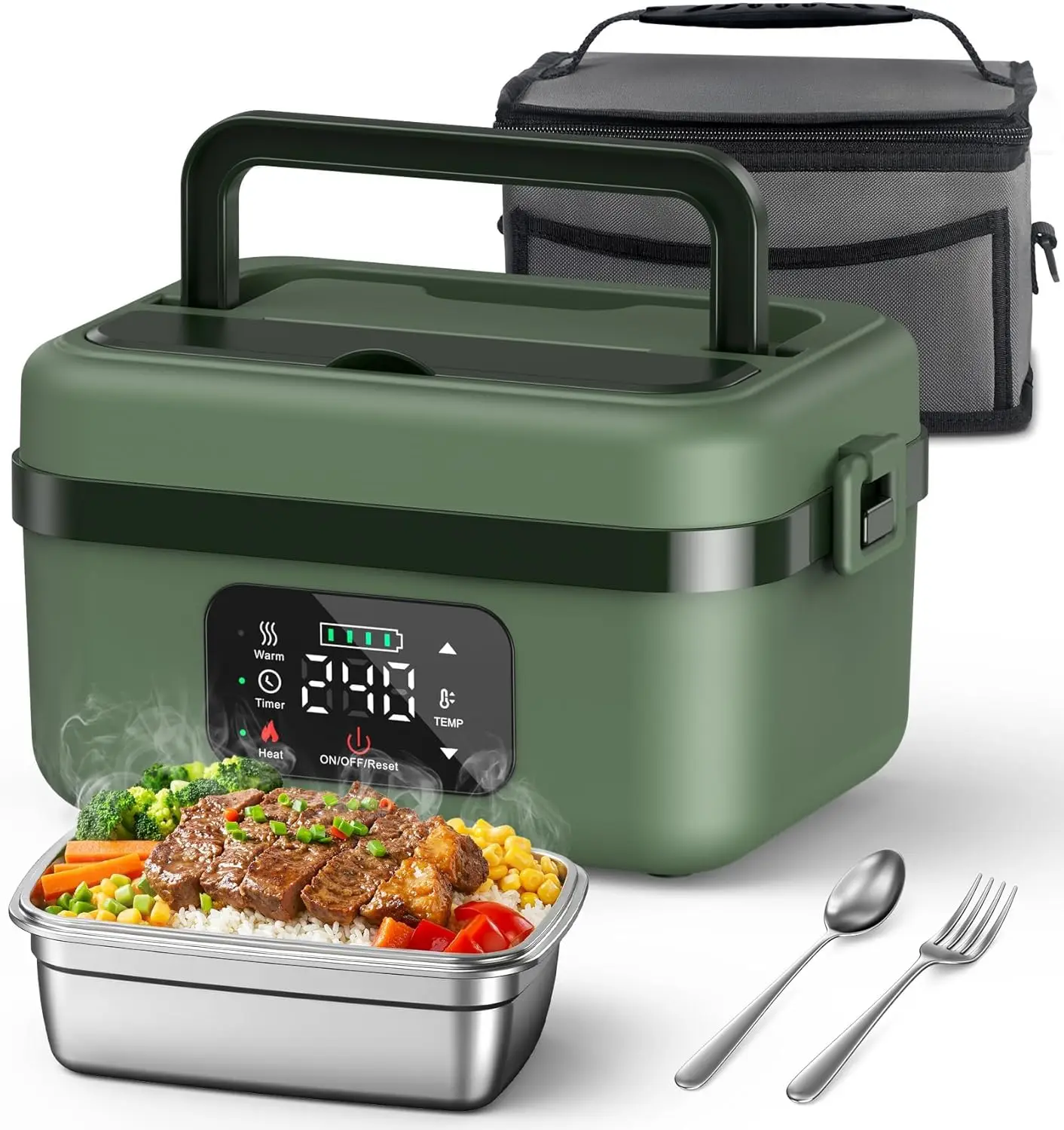 

Cordless Electric Lunch Box 16000mAh Rechargeable Self-Heating Food Warmer 34oz/1L with Timer & Adjustable Temp for Office Car Outdoor