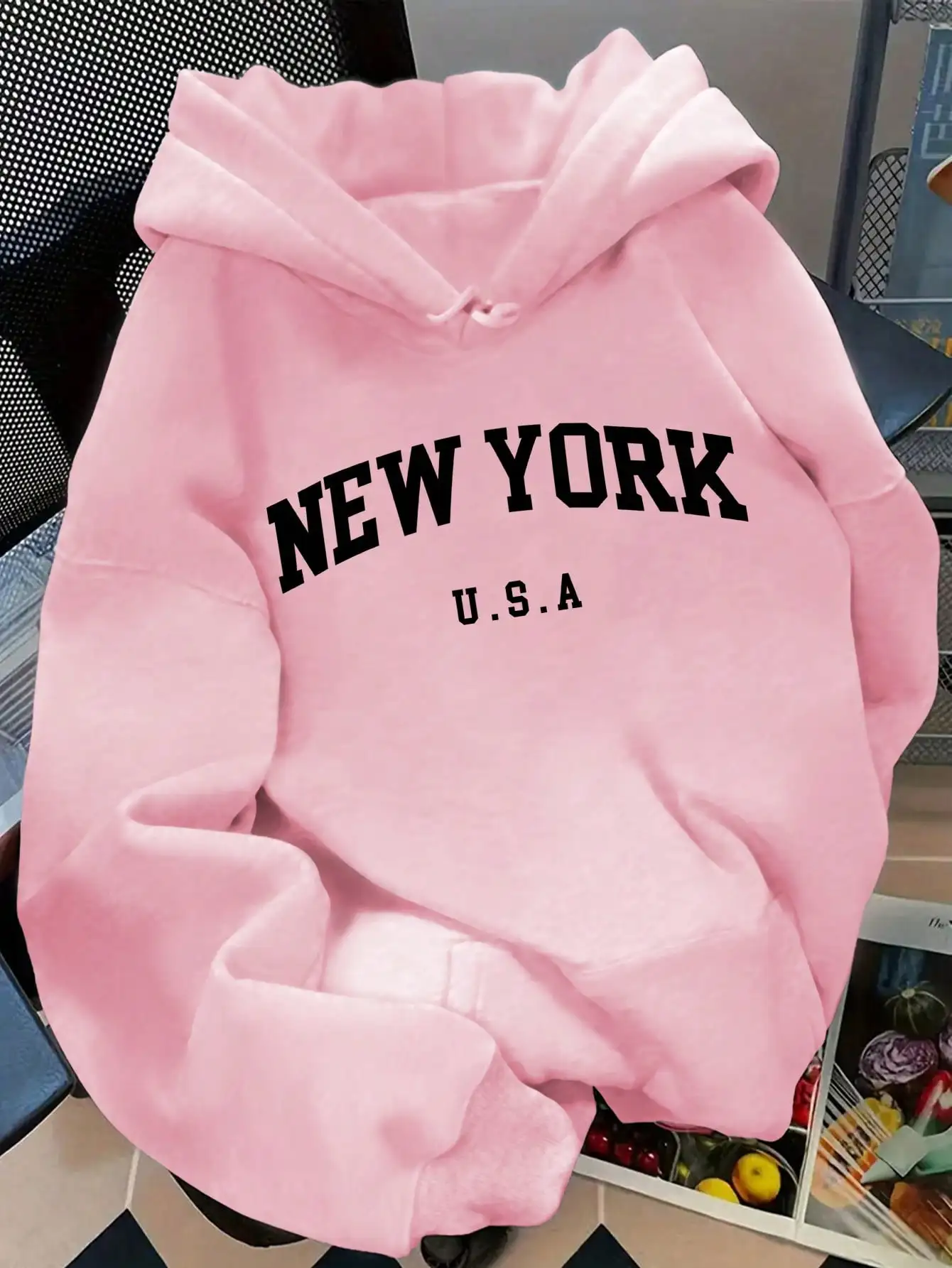 

Женская розовая толстовка с рисунком New York USA, свободная толстовка с заниженными плечами для осенней повседневной одежды