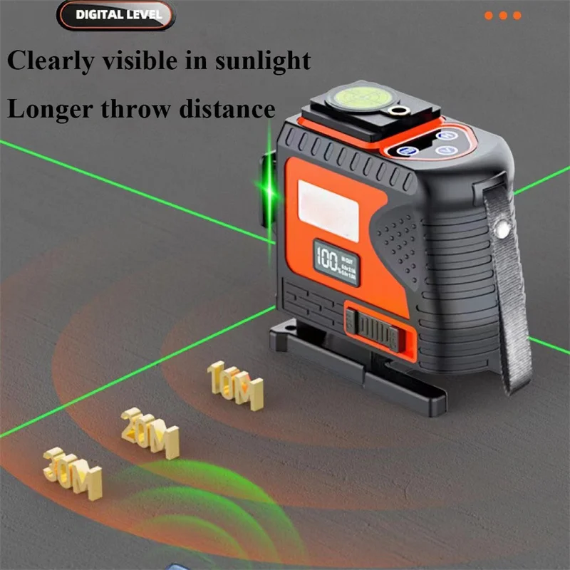 8/12/16 Lines 4D Green Light Laser Level 360° Self-Leveling Super Powerful Crossline Laser Level With LED Digital Display Screen