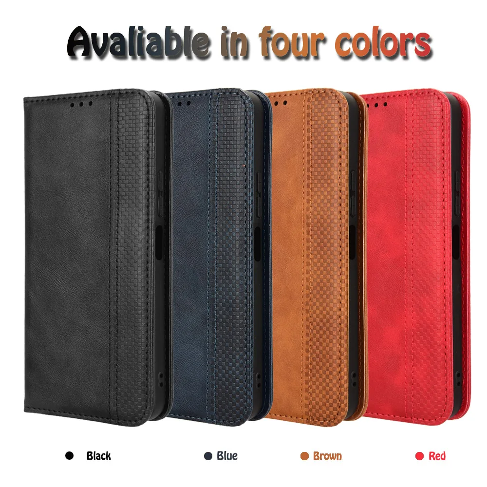 Estilo retro Leather Flip Case, fechamento magnético tampa do telefone, slot para cartão carteira, caso à prova de choque para Xiaomi Redmi 13, 6,79"