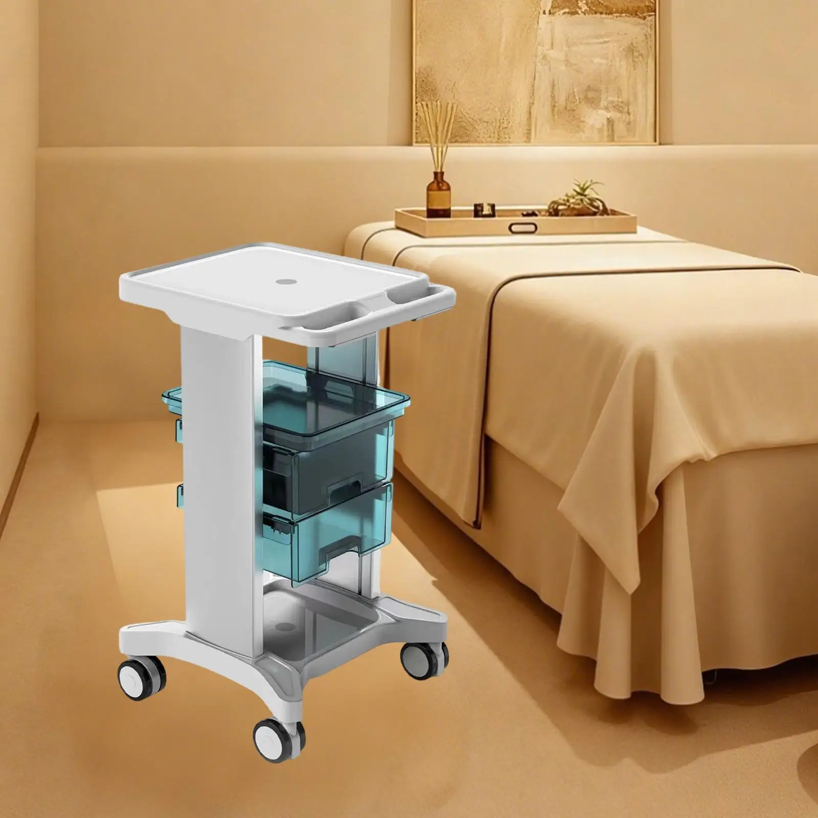 عربة أدوات التجميل محطة العمل المتنقلة المهنية سهلة التجميع 44.5x41.7x75 سنتيمتر صينية أدوات مع أدراج متعددة الوظائف #4