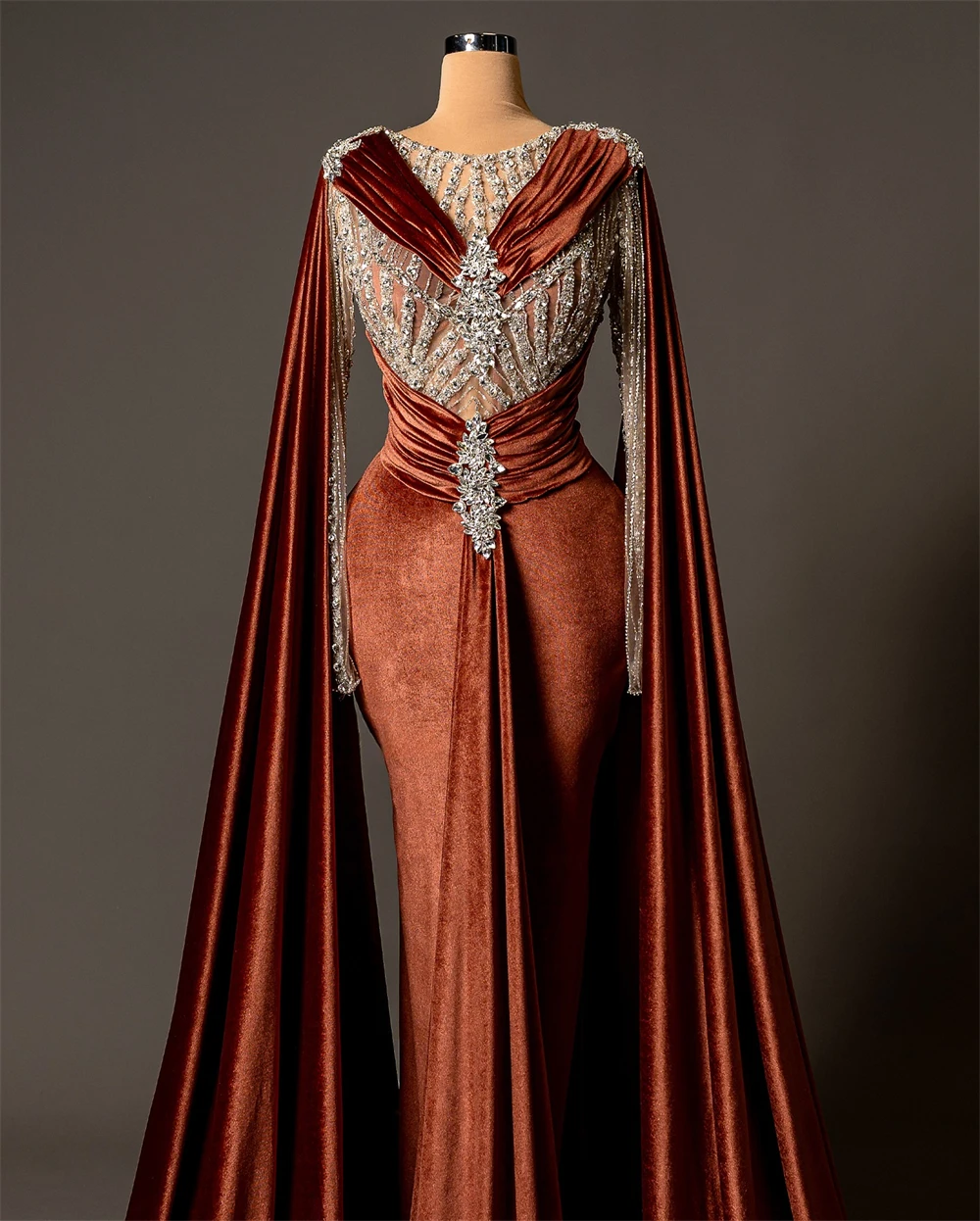 

Customized Mermaid Formal Velour Evening Dresses Modern O-Neck Prom Dress High Quality Watteau Train Bespoke Occasion Gowns