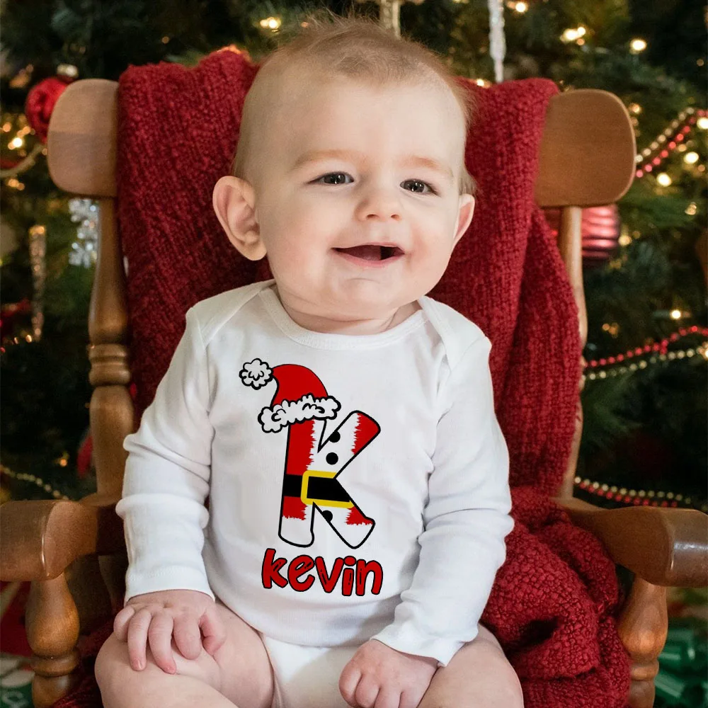 Personalised Christmas Baby Rompers Initial with Name Newborn Bodysuit Xmas Party Boys Girls Outfit Clothes Infant Shower Gifts